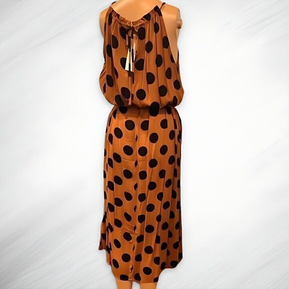 Long Tall Sally Halter Dress Sleeveless Polka Dot Design Black & Tan W 4 BNWT - Picture 7 of 11